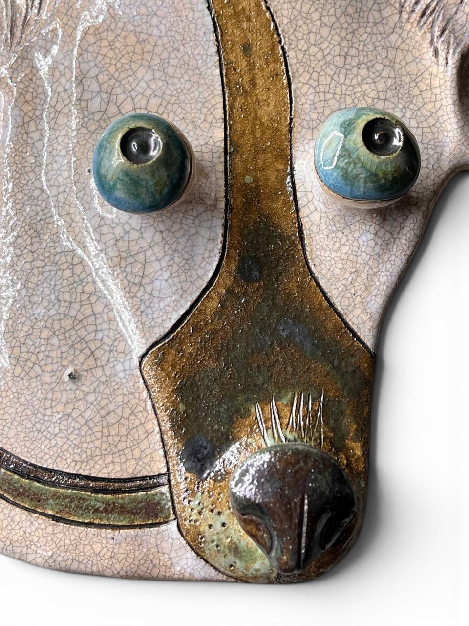 "Dog" Ceramic Wall Mask Sculpture – Handmade (Kannyu Technique)