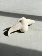 Close-up shot of the "Bird" ceramic art sculpture highlighting the textured stoneware surface and color transition.