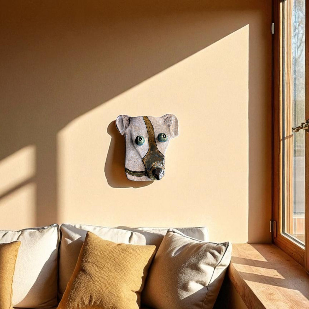 "Dog" Ceramic Wall Mask Sculpture – Handmade (Kannyu Technique)